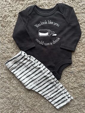 0-3M Lullaby Lane Funny Graphic Bodysuit & Pants Set 2pc